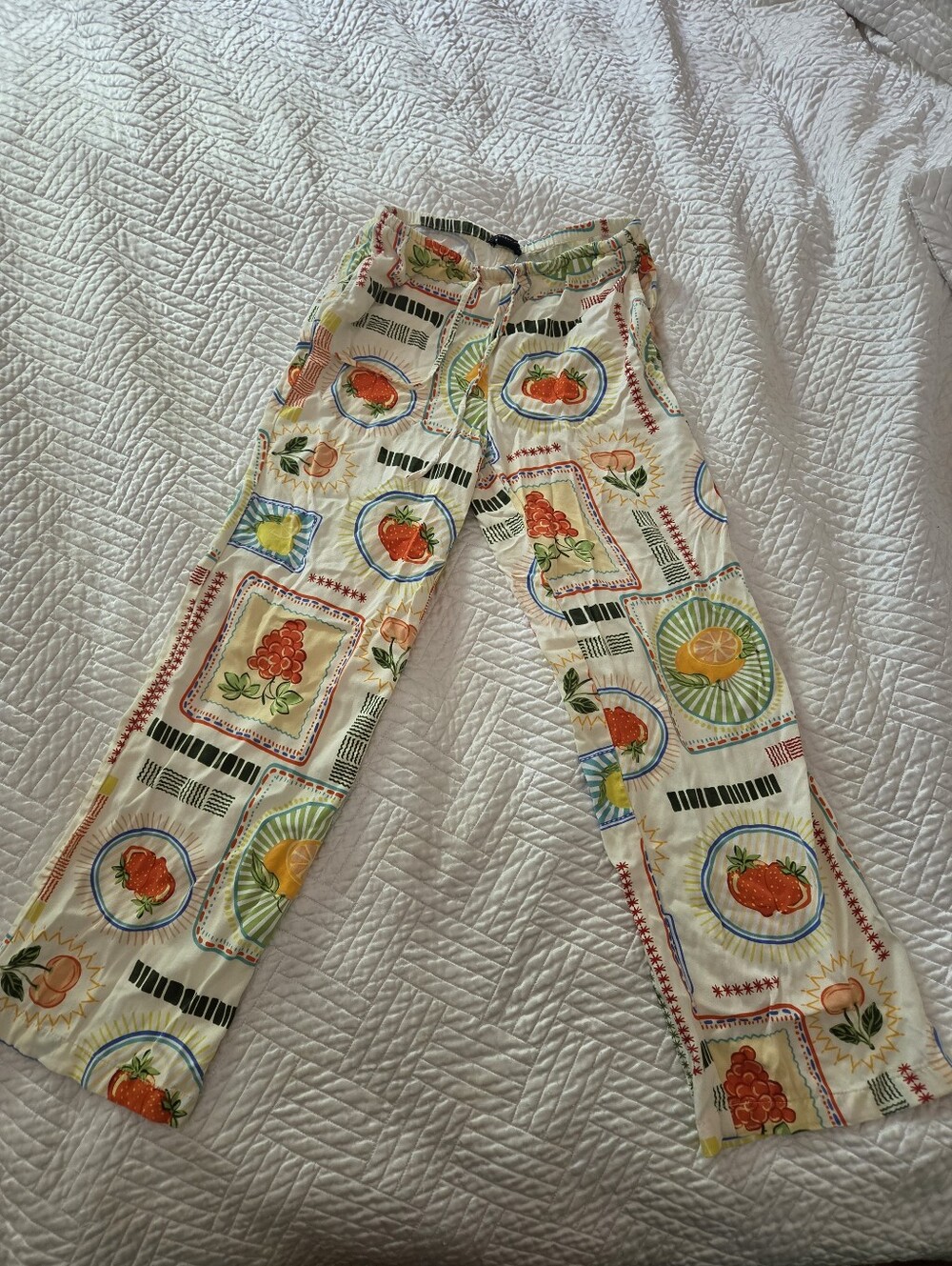 Sincerely Jules Fruit Print Wide Leg Pants Euro Summer Coastal Granddaughter S - Picture 2 of 7